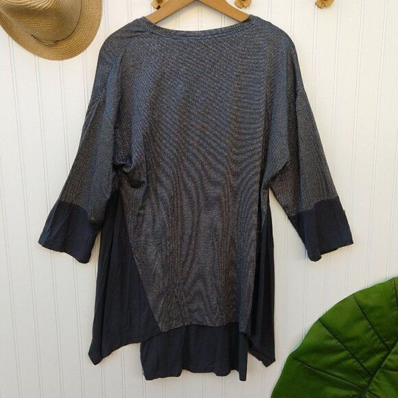 LOGO Lori Goldstein V Neck Metallic Stripe Layered Tunic Top Size S Silver Gray - Picture 5 of 5